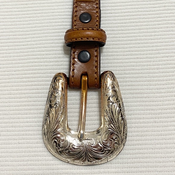 Tony Lama Scalloped Brown Leather Western Belt - Picture 4 of 7